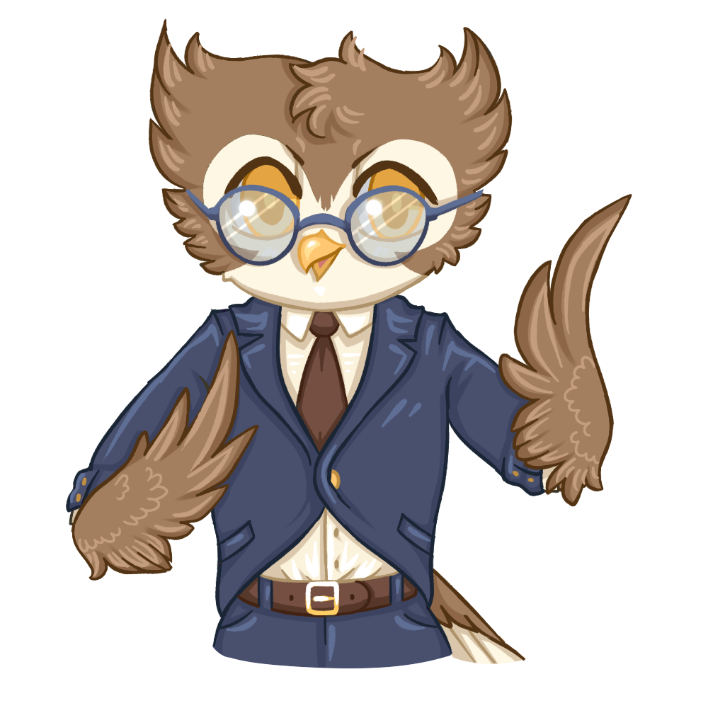 An owl with spectacles and a business suit, calls himself Marty the Mayor